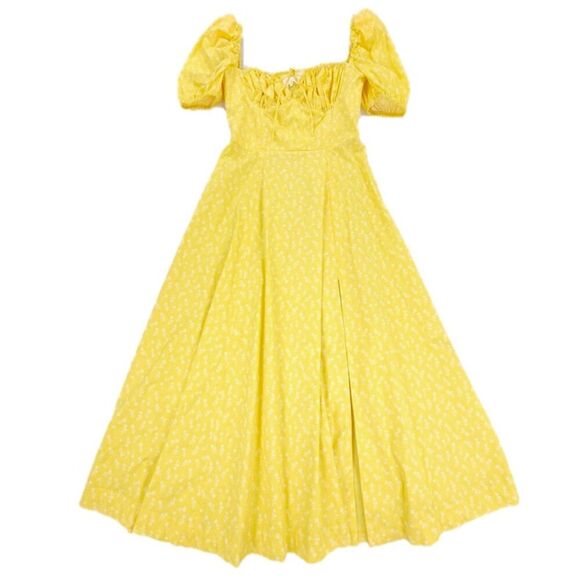 House of CB Tallulah Puff Sleeve Midi Dress Cottagecore Soft Girl Yellow Floral - Picture 1 of 9